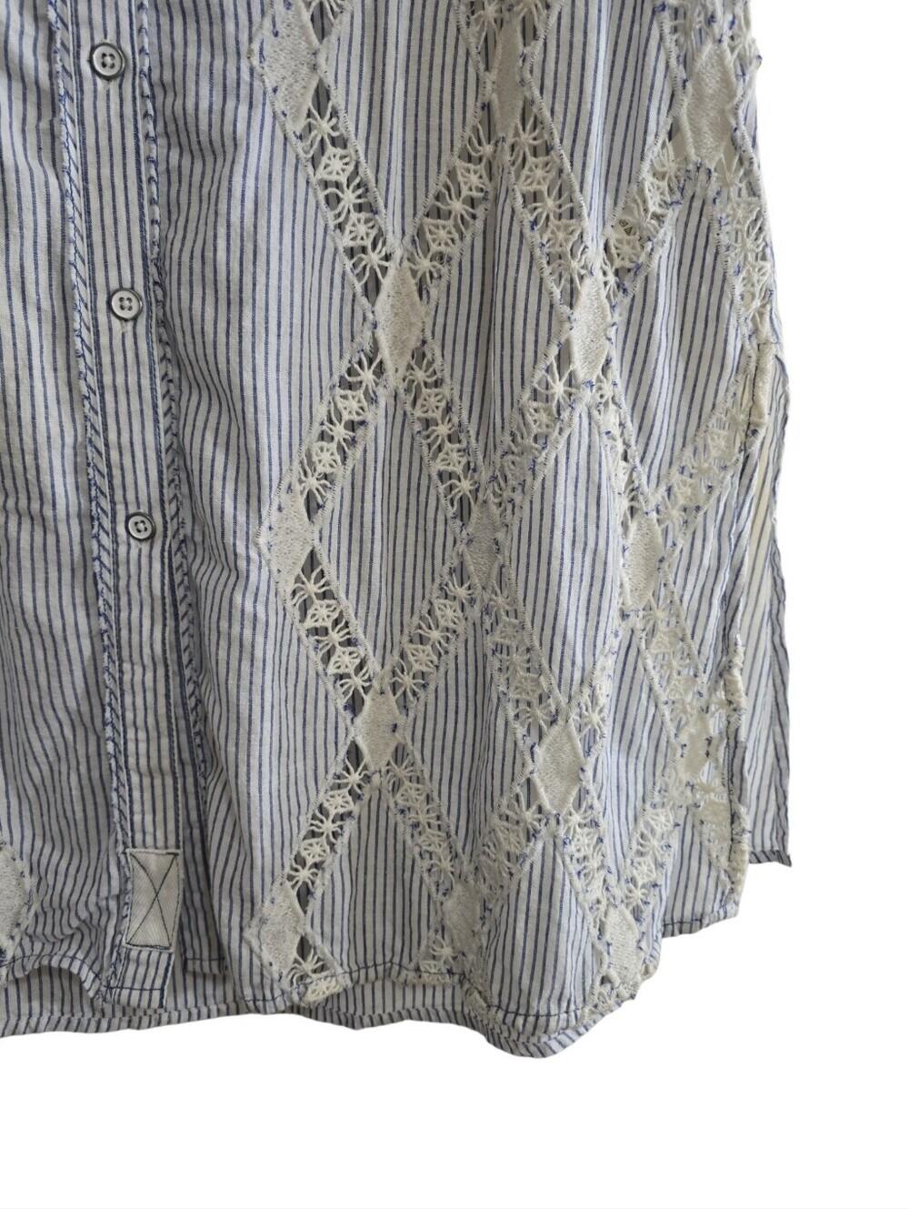 NWT Free People Maldives Stripes Top Ivory & Blue Combo XS Oversized Lace Insets - Picture 5 of 9